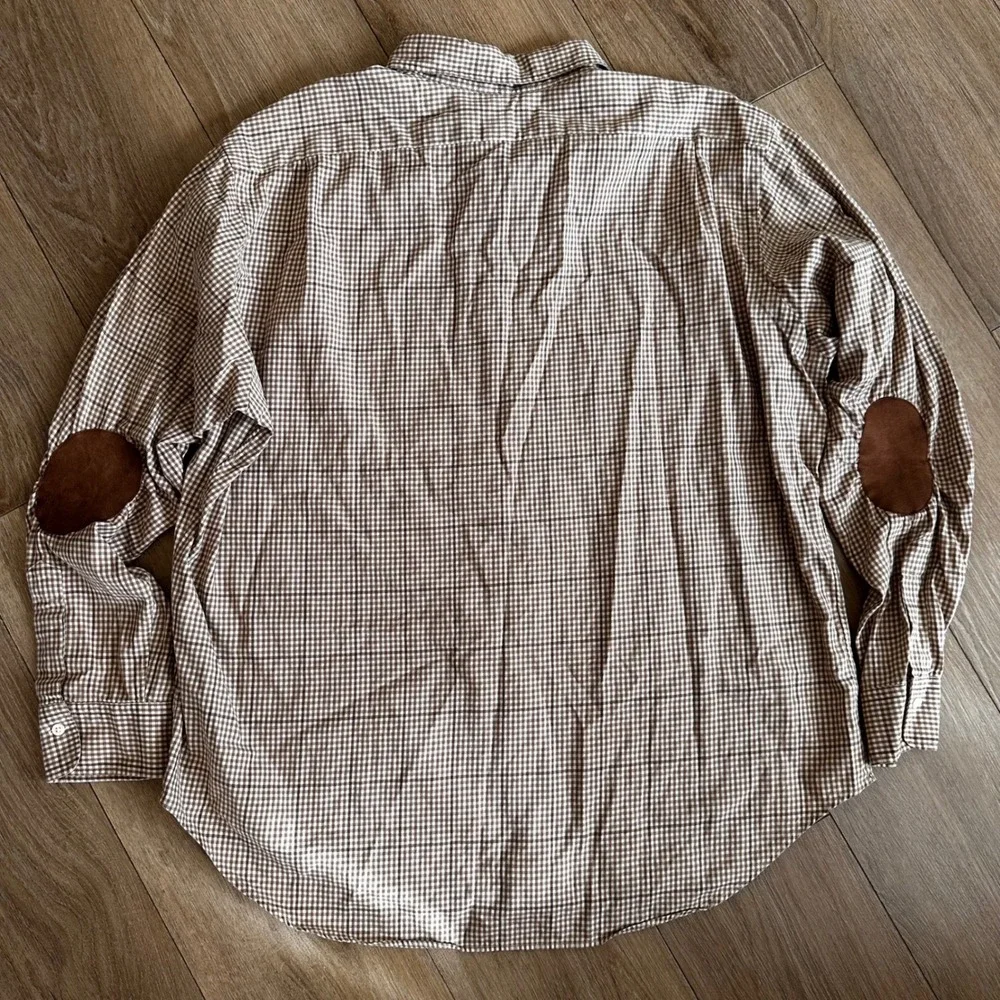 Polo Ralph Lauren Bradford Gingham Shirt XXL Brown Elbow Patches Classic Fit
